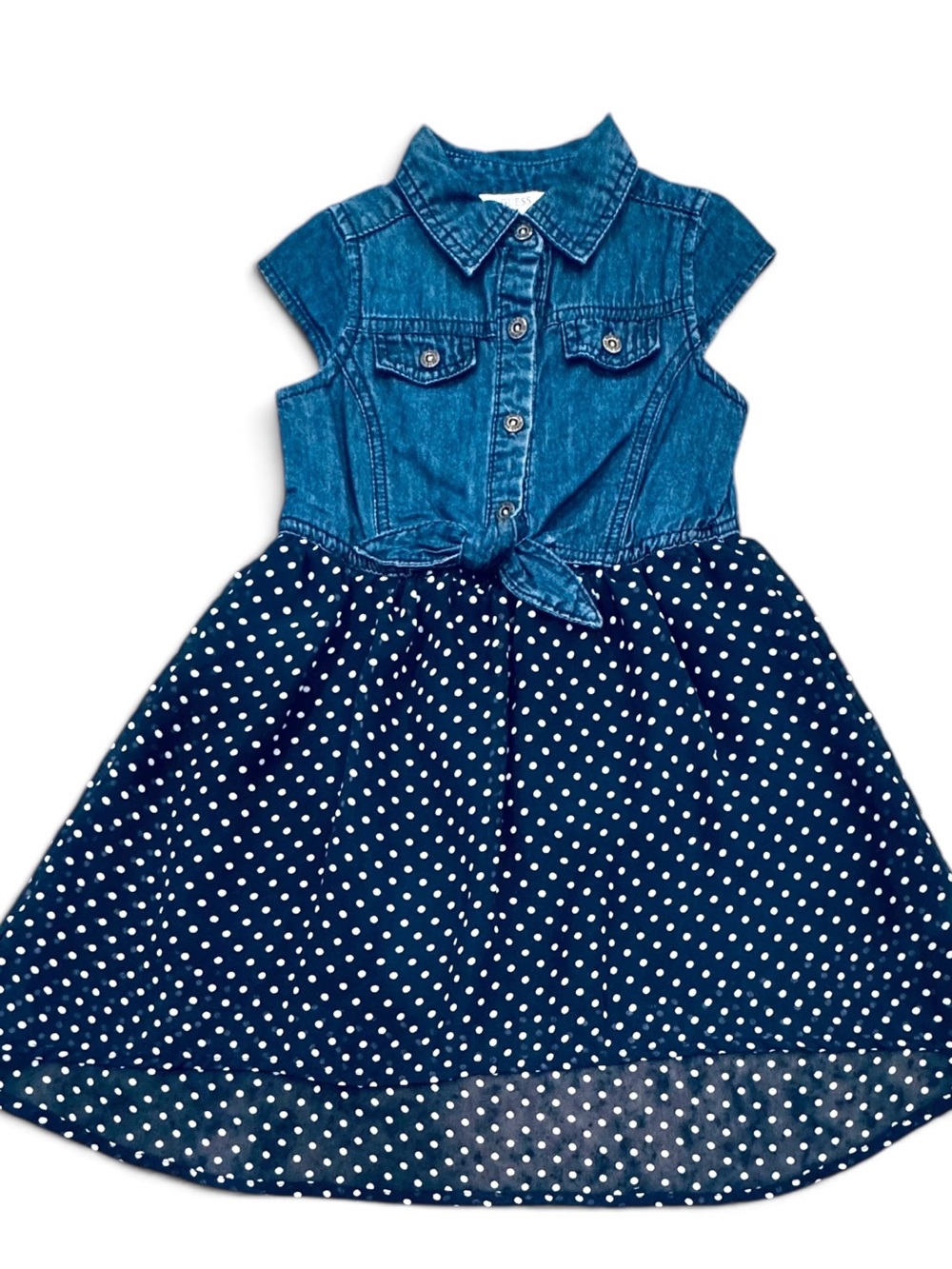 Guess Girls 4 Denim and Polka Dot Chiffon Hi-Lo Hem Dress